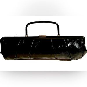 Hobo International Slim Black Leather Frame Top Handle Clutch Handbag